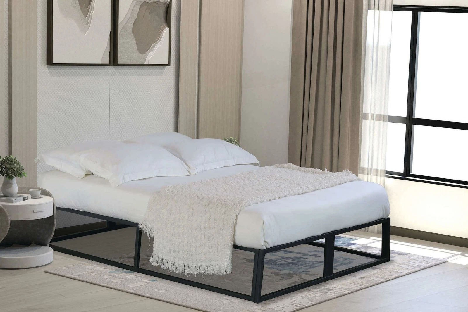 Single Double Platform Bed With Slatted Support Co